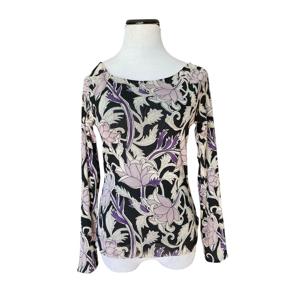 Vintage Y2K The Limited Floral Sheer Mesh Top Size L Purple Fairy Whimsygoth Gem